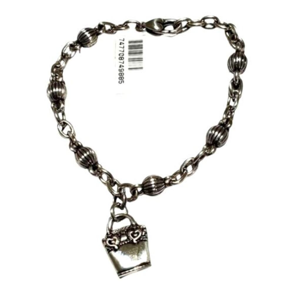 BRIGHTON flower pot ‎ Bucket Bag Charm Bracelet, Silver Tone Chain Bracelet